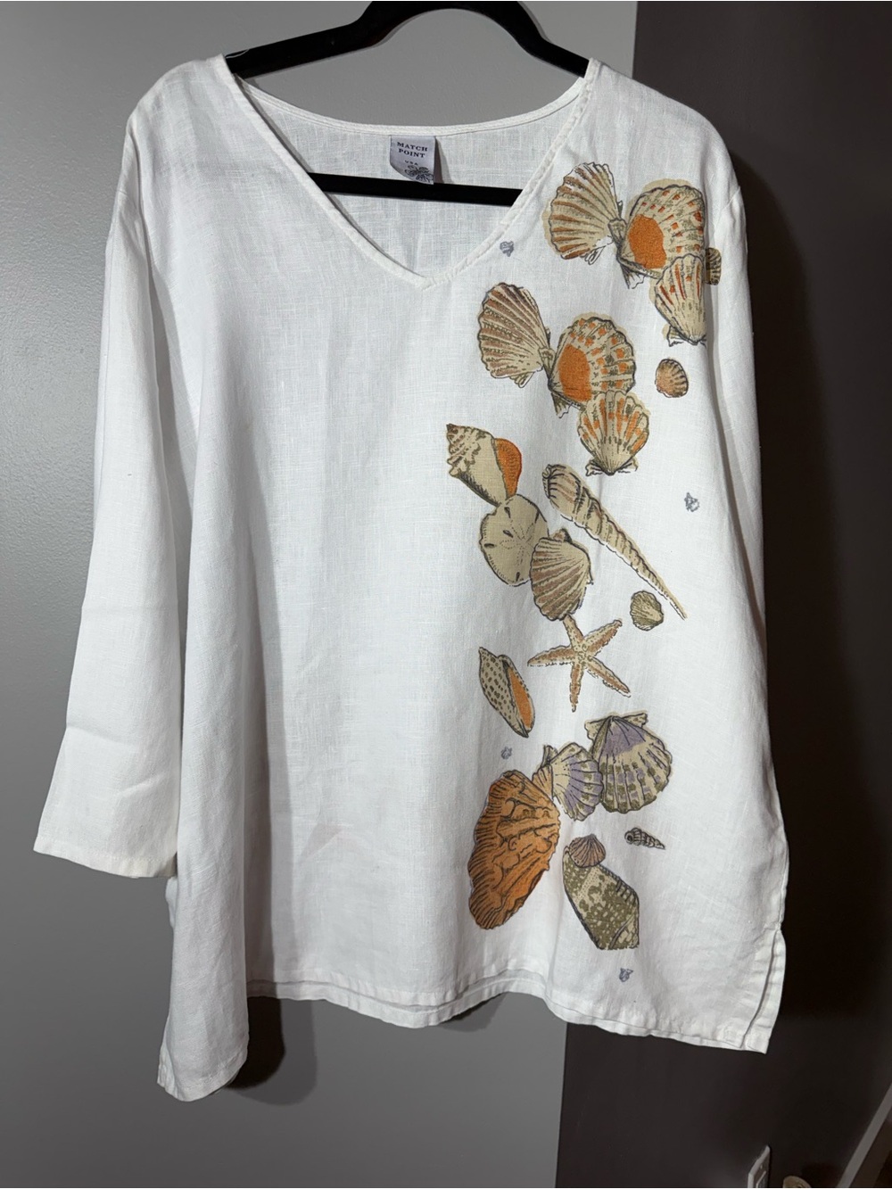White V-Neck Shell-Print Tunic
